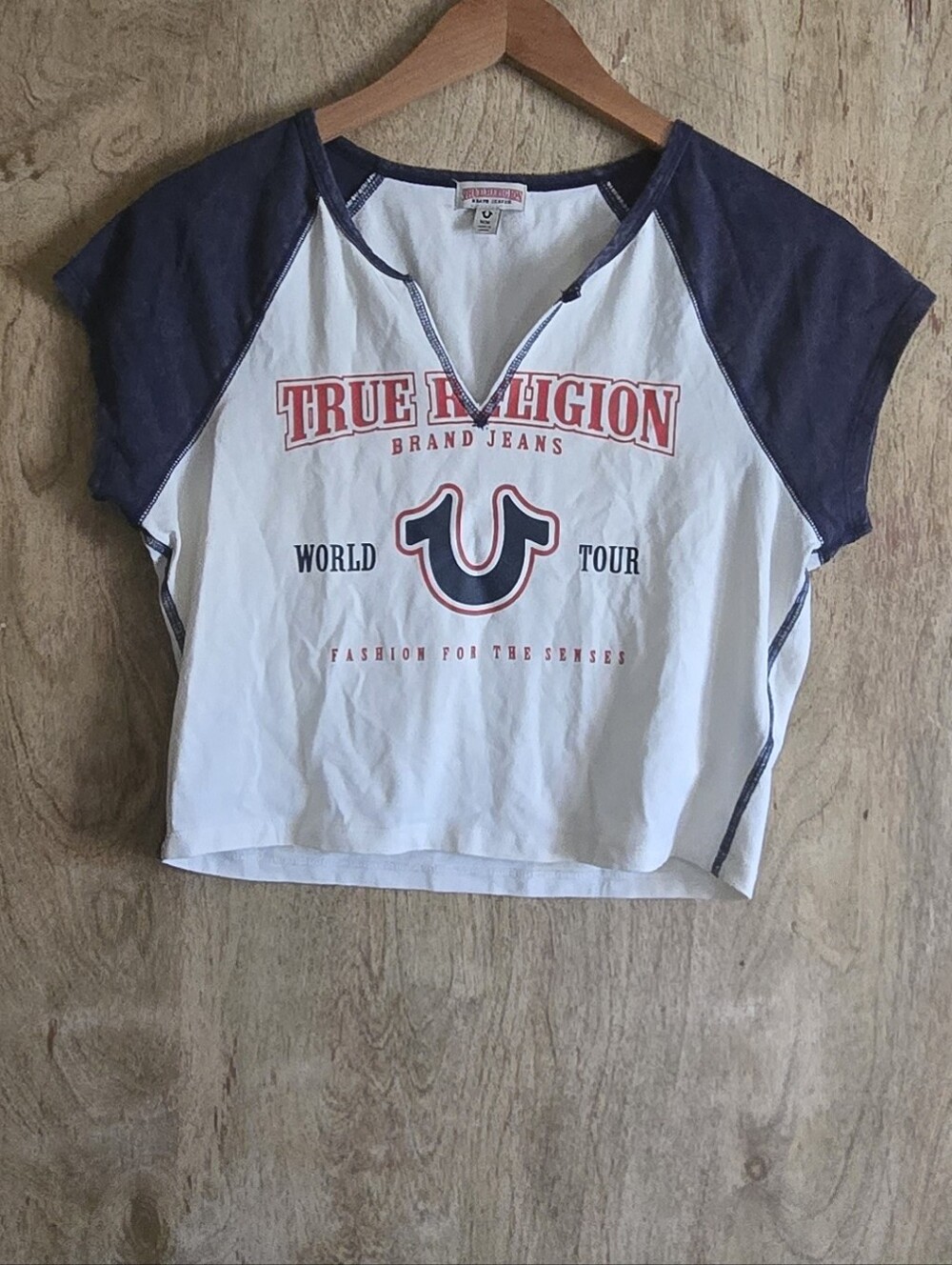 True Religion Logo Notch Crop Tee